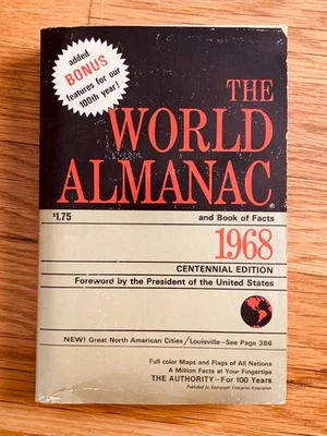 World Almanac and Book of Facts by New York World Telegram & The Sun 1968 PB Foto 1 de 4