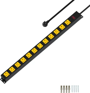 Metal 12 Outlet Mountable Power Strip Surge Protector Heavy Duty Cord Wide Space - Picture 1 of 7