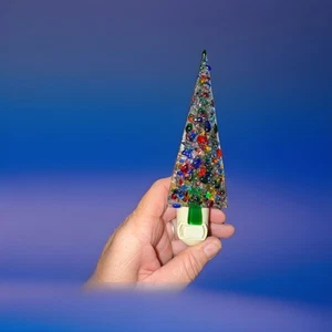 Vtg Fused Glass Christmas Tree Nightlight! Works Great! 5.5” Tall! - Picture 1 of 6