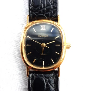 Ronson Ladies Quartz Black Face Gold Toned Wristwatch - Picture 1 of 6