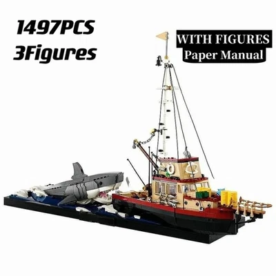 2025 Great White Shark Pirate Ship Set 21350 – 1497PCS Model Toy Gift for Kids — 第 1/4 张图片