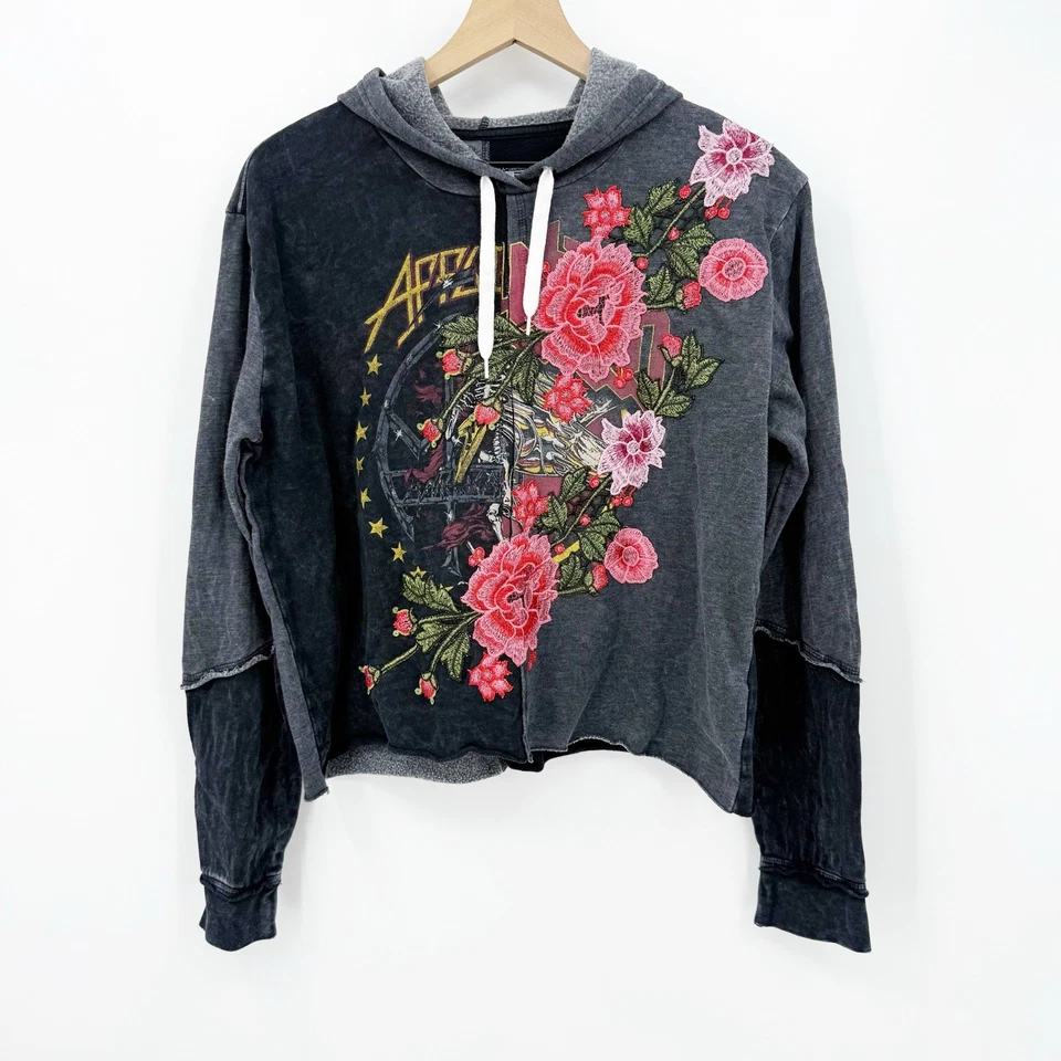Sudadera con Capucha Affliction Floral Gráfica Bordada Negra Envejecida Grunge Edgy Talla XL Foto 1 de 4