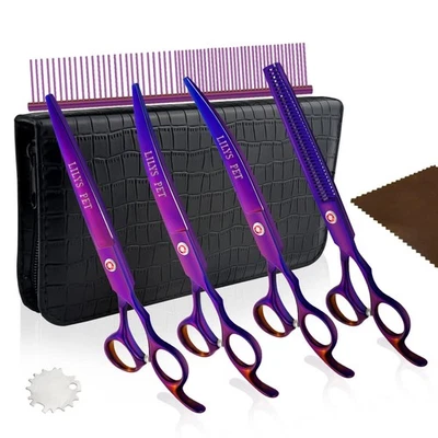 Professional PET DOG Grooming Coated Titanium scissors suit Cutting&Curved&Th... - Image 1 of 4