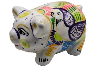 Colorful Neon and Glitter Hand Painted Birds Ceramic Coin Piggy Bank 7" L  4"T - Picture 1 of 8