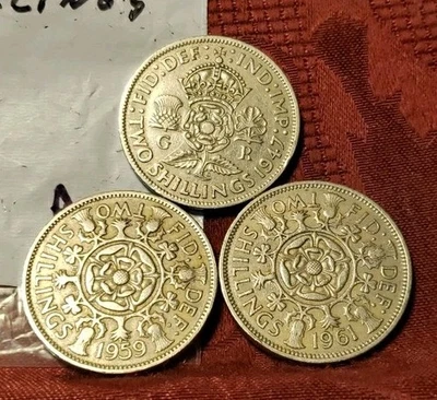1947/1959/1961 Reino Unido Gran Bretaña 2 chelines/florín lote de 3 monedas, envío gratuito  Foto 1 de 4