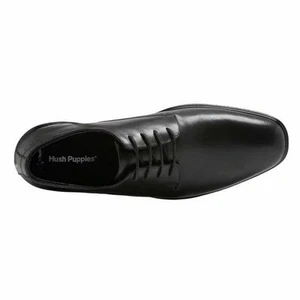Mens Hush Puppies Cale Black Leather Lace Up Work Formal Shoes - Picture 1 of 4