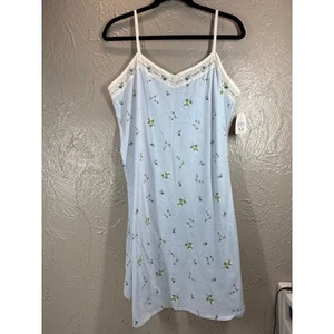 NUEVO CON ETIQUETAS Erika Taylor Vintage Azul Floral Camisón Vestido Sin Mangas Algodón Talla Grande - Imagen 1 de 5