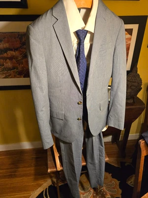 J Crew Ludlow Pure Italian Cotton Stripe Suit, Pick Stitch, Flat Front, New, 34S - Image 1 of 4