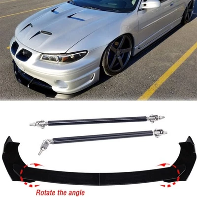 Gloss Black Front Bumper Lip Splitter Spoiler +Strut Rods For Pontiac grand prix - Image 1 of 4