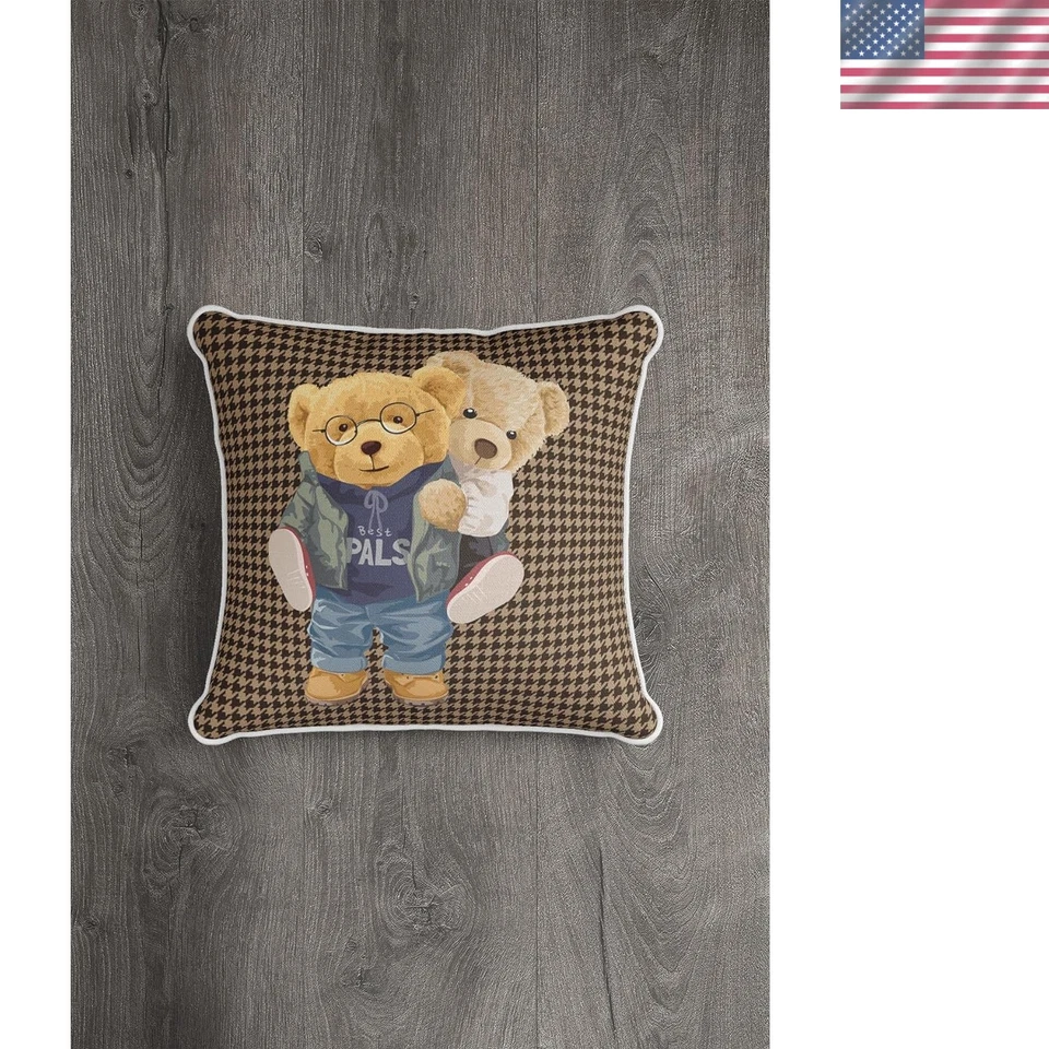 Fluffy Velvet Christmas Pillow Cover - Adorable Teddy Bear Design 45x45 cm - Image 1 of 4