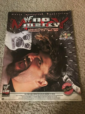 Vintage 1999 WWF NO MERCY PPV Poster Print Ad MANKIND MR. SOCKO MICK FOLEY RARE Cover