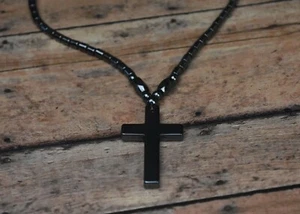 Heiliges Kruzifix Halskette Obsidian Perlen und Kreuz Rückspiegel Auto Schutz - Bild 1 von 5