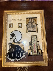Vtn Geiger Oil Co out of KS-Advertising Reverse Painted Silhouette Thermometer - Picture 1 of 7