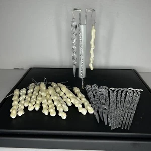 VTG Lot of 27 Icicle Christmas Tree Ornaments Clear & Cream Some Self Hanging - Picture 1 of 6