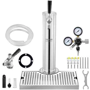 Kegerator Tower Conversion Kit Single Tap Stainless Beer Tower with Dual Gauge R - Picture 1 of 8