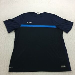Nike Dri Fit T-Shirt Size 2XL Blue Embroidered Swoosh Logo Athletic Short Sleeve