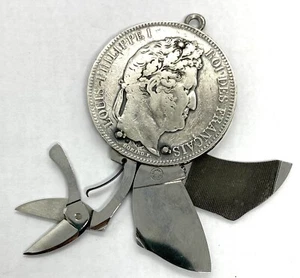 Antique Rare 1842 Silver 5 Francs Louis Phillippe Coin Manicure Nail Kit - Picture 1 of 12