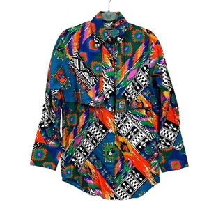 VTG Simplicity Womens Shirt Collared Western Aztec Button Up Long Sleeve Sz S - Picture 1 of 5