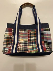 Bass Heritage Collection Handbag Purse Madras Plaid Patchwork Denim Pockets - Picture 1 of 18