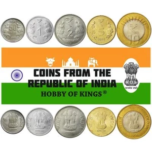 India | 5 Coin Set | 50 Paise 1 Rupee 2 5 10 Rupees | 2011 - 2019 - Picture 1 of 3