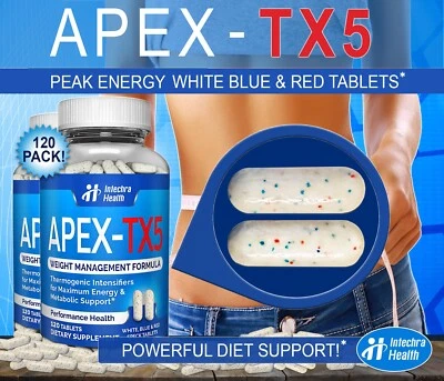 APEX TX5 - Energy Boost + píldoras de dieta para controlar el peso - 120 tabletas blancas/azules Foto 1 de 4