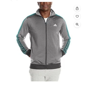 Adidas Mens Dark Gray Turquoise 3 Stripes Logo Full Zip Track Jacket Size Medium - Picture 1 of 15