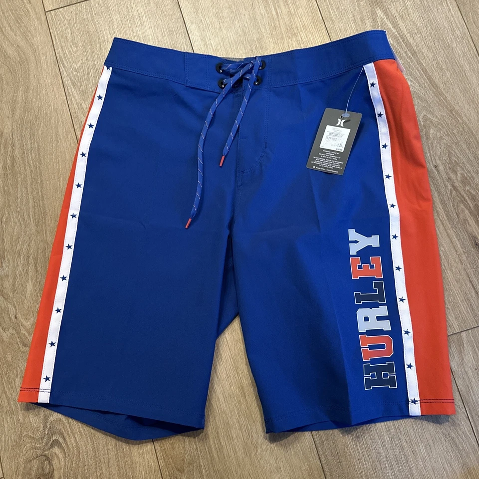 Hurley Men’s Swim Board Short Patriotic Red White Blue Surf Beach Size - 30 9.5”