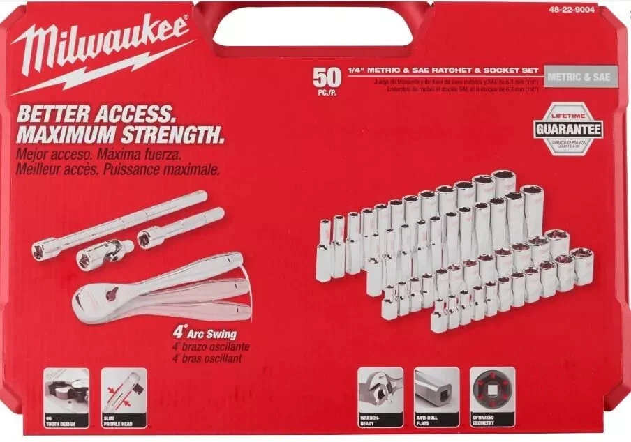 Milwaukee 48-22-9004 1/4 英寸驱动 SAE / 公制套筒机械工具套装 — 第 1/1 张图片