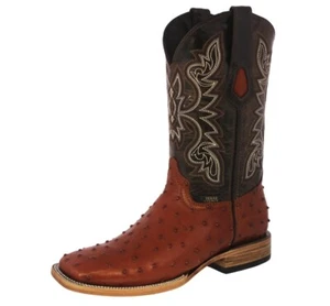 Mens Western Cowboy Boots Cognac Ostrich Pattern Leather Square Toe Vaquero Bota - Picture 1 of 5