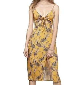Nuevo Vestido Midi Rosa Azafrán Corbata Frontal Damas Reino Unido Talla 10 Mujeres Floral Amarillo - Imagen 1 de 9