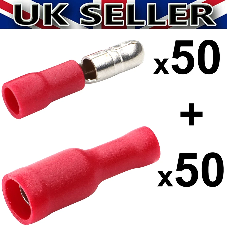 100Pcs Car Red Insulated Electrical Wire Bullet Crimp Terminals Wiring Connector