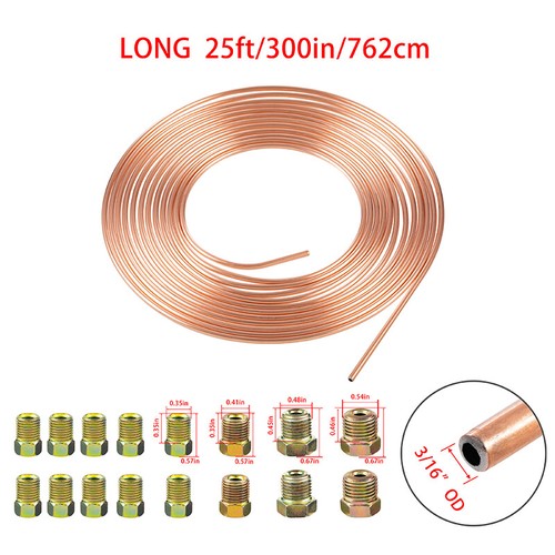 25Ft 3/16 CopperNickel Car Brake Line Tubing Coil and Fitting Kit SAE