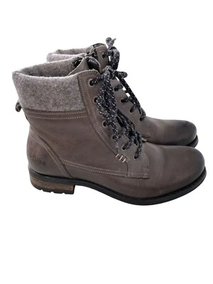 Taos Cutie Lace Up Combat Boot Size 5.5 Round Toe Gray Faux Fur Leather Workwear - Image 1 of 4