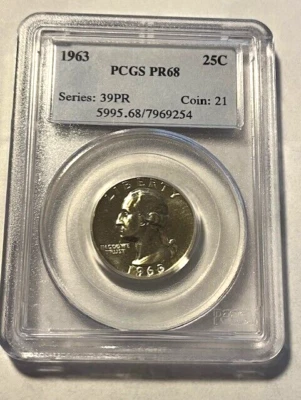 1963 Silver Washington Type B Reverse Proof Quarter/PCGS PR68 #10488-2 - Image 1 of 4