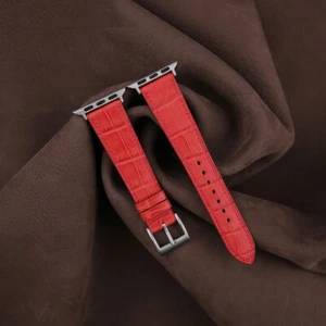Red Alligator Leather Apple Watch Band 38mm 40mm 41mm 42mm 44mm 45mm - Picture 1 of 10