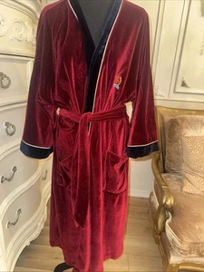 CHRISTIAN DIOR VINTAGE Robe Red Blue Velvet Logo Monsieur with Belt - Picture 1 of 5