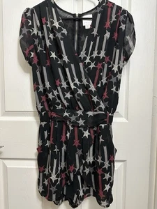 Line & Dot Romper | Star Spangle Sheer Overlay | Belted | Size M | Party | BOHO - Picture 1 of 20