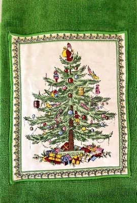 Juego de 2 toallas de cocina Spode árbol de Navidad apliques verdes 100 % algodón Foto 1 de 4