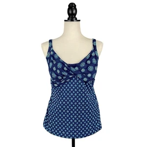 Lands End Womens 14 Geometric Tankini Top Swimwear Beachwear Coastal Feminine - Picture 1 of 9