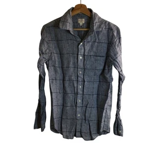 J Crew Albini Italian Linen Button Shirt Windowpane K9405 Men’s Small Slim - Picture 1 of 7