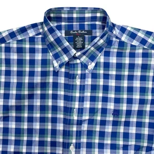 Brooks Brothers Shirt Boys L Blue Green Check Gingham Plaid Supima Cotton - Picture 1 of 10