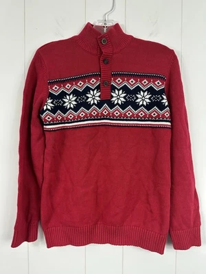 Suéter masculino THE CHILDRENS PLACE novo com etiquetas XL 14 vermelho Fair Isle pescoço falso manga longa - Imagem 1 de 4