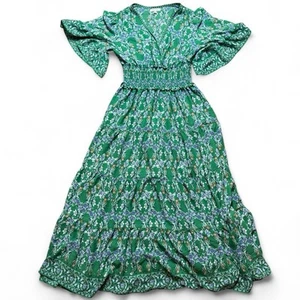 Max Studio Green Floral Maxi Dress With Elastic Waist Womens Size Small - Picture 1 of 6