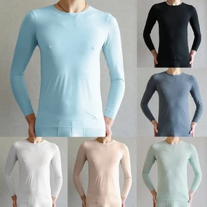 Hot Stylish Men\'s Top Ice Silk Stretchy Top Comfortable Fitness Long Sleeve - Picture 1 of 20