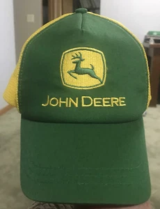 John Deere Brand Yellow & Green Trucker Mesh Hat Cap Adjustable Preowned - Picture 1 of 8
