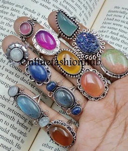 Titanium & Mix Gemstone 925 Sterling silver Plated Wholesale Lot Rings Jewelry - Picture 1 of 3
