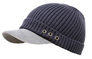 Unisex Winter Visor Beanie Knit Hat Cap Crochet Men Women Ski Thick Warm Acrylic