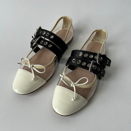 MIU MIU BALLERINE BIANCHE PVC PELLE DETTAGLIO FIBBIA FIOCCO MISURA 38 5