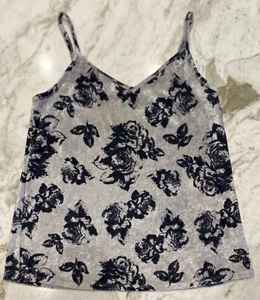 Maurices 24/7 Velvet Cami Tank Women's Size Small Grey Black Rose Print - Picture 1 of 8