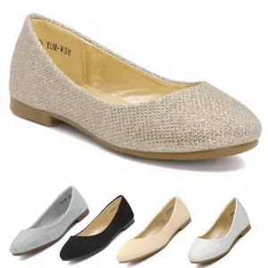 Girls Dress Shoes Slip on Ballerina Flats Toddler/Little Kid/Big Kid Wedding New - Picture 1 of 7